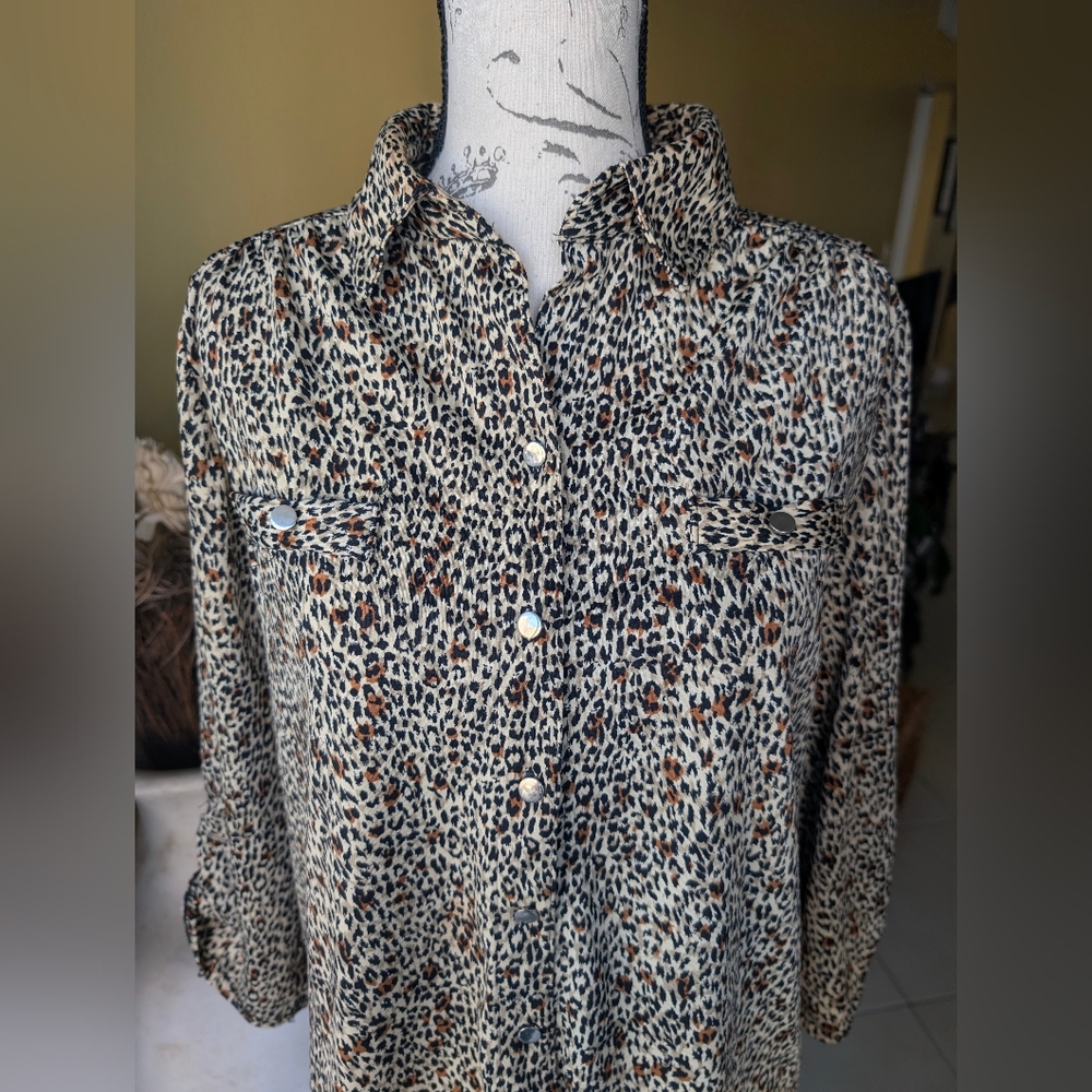 Animal Print NOTATIONS Button Down Blouse Shirt S… - image 2
